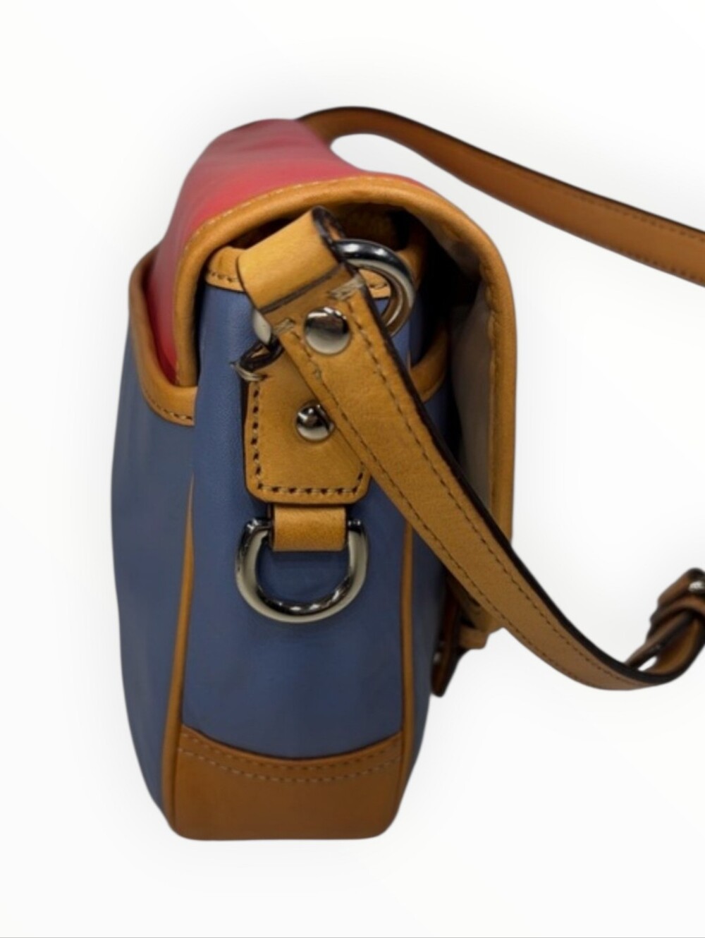 Coach Colorblock Leather Crossbody Bag in Coral, Blue & Tan- VINTAGE - Picture 10 of 13